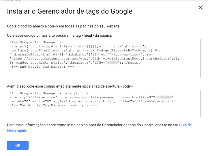 Código de tracking do Google Tag Manager